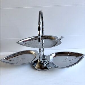 Vintage Chrome Leaf Serving Dish Mid Century Tray